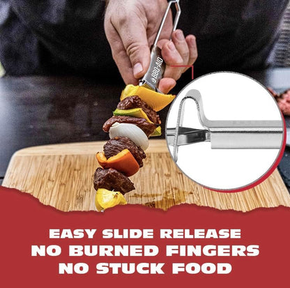 Premium Barbecue Metal Skewers for Kabobs with Quick Release - Double Pronged, Stainless Steel Metal Skewers for Grilling - Kebab Skewers, Shish Kabob Skewers, Kabob Sticks, Veggies & More