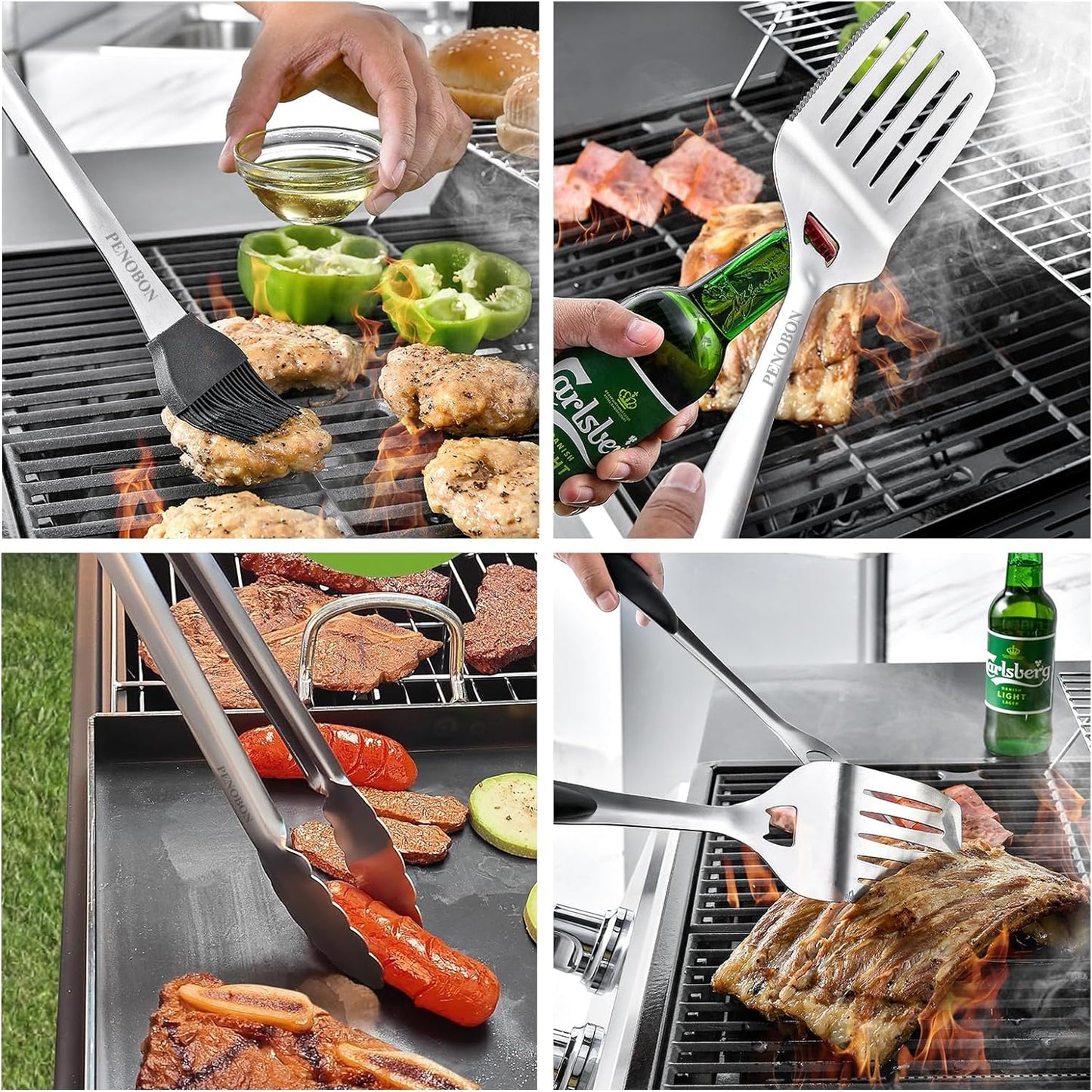 BBQ Tools Grill Tools Set, 15PCS Heavy-Duty Stainless Steel Grill Tools Grilling Accessories, 18 Inches Grill Accessories Grilling Gifts for Men