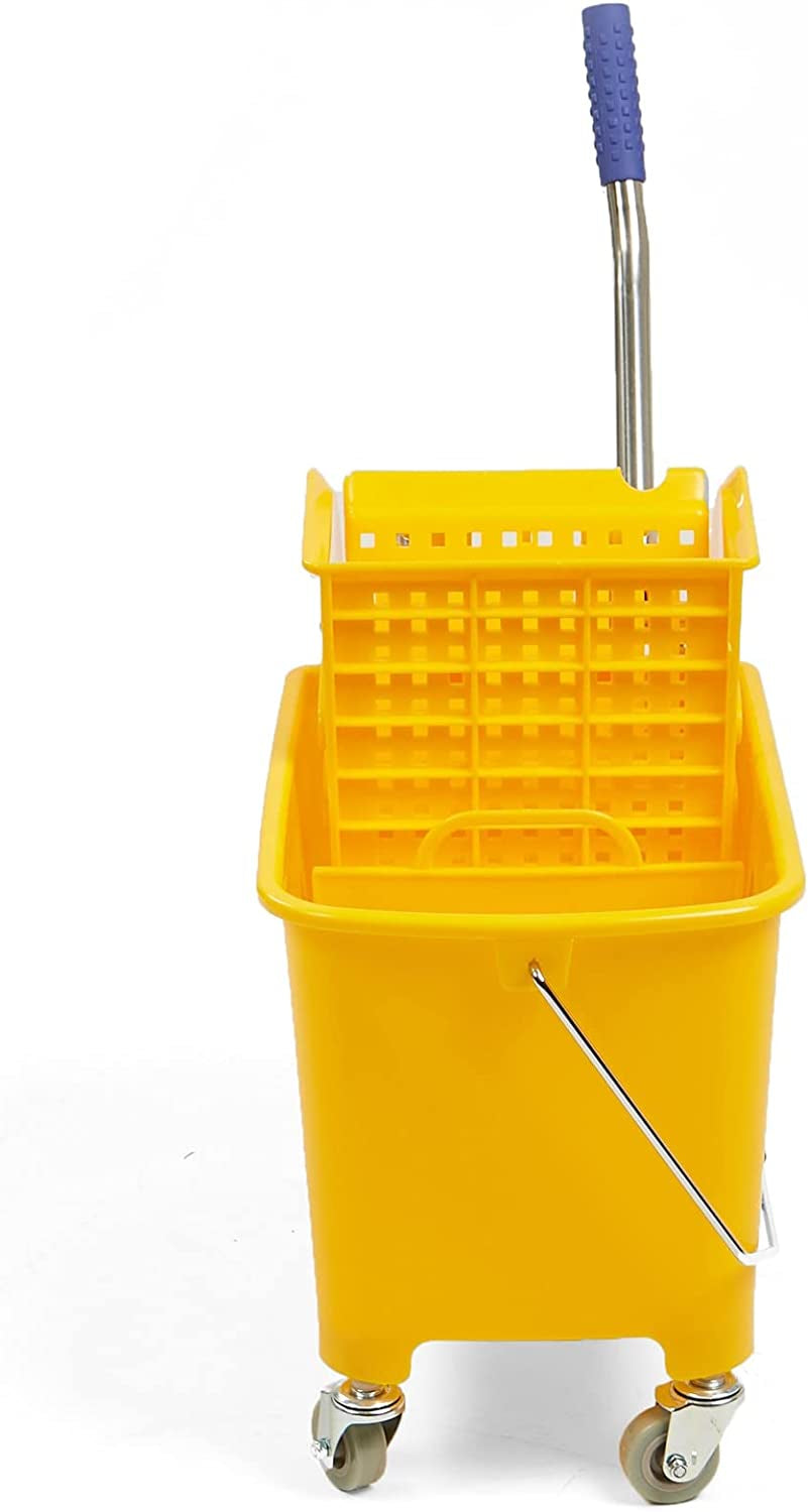 Mind Reader Mobile Heavy Duty Mop Bucket with Upward Press Wringer, 22-Quart (5.5 Gallon) Capacity, 16.25"L X 10.75"W X 24.5"H, Yellow