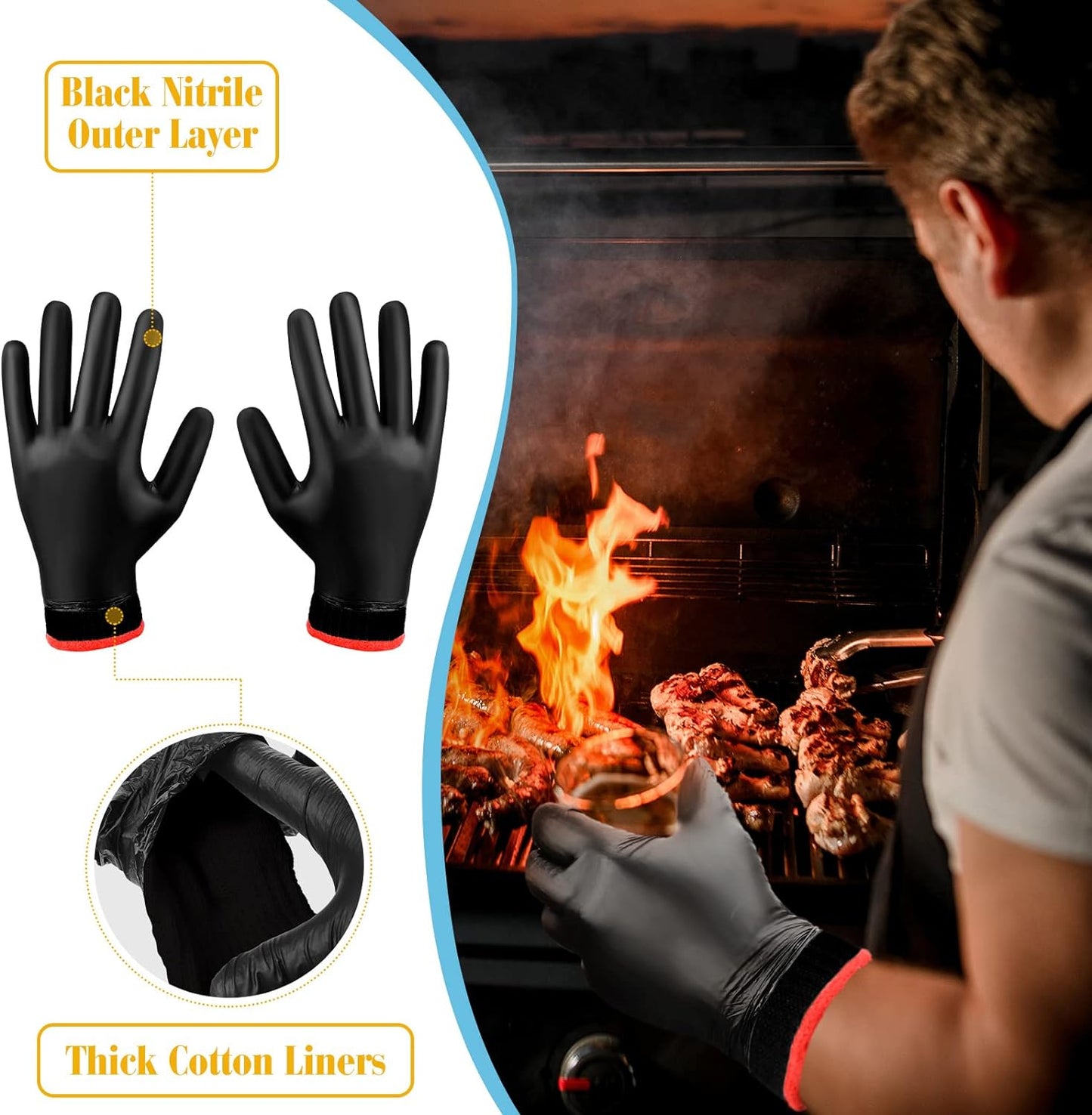 200 Pcs Disposable BBQ Gloves with 4 Pairs Cotton Liners Grilling Gloves BBQ Cooking Gloves (Black, Dark Gray, X-Large)