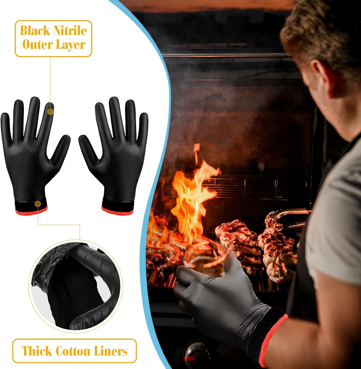 200 Pcs Disposable BBQ Gloves with 4 Pairs Cotton Liners Grilling Gloves BBQ Cooking Gloves (Black, Dark Gray, X-Large)
