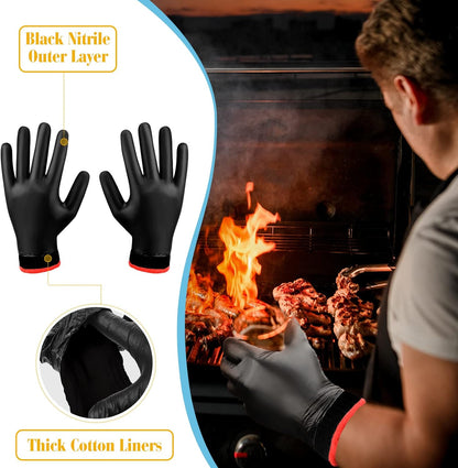 200 Pcs Disposable BBQ Gloves with 4 Pairs Cotton Liners Grilling Gloves BBQ Cooking Gloves (Black, Dark Gray, X-Large)