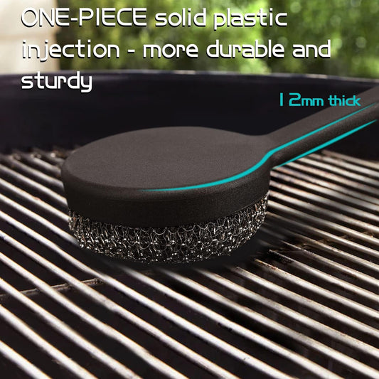 18" Long Handle Grill Brush with Replaceable Head - Safe Bristle Free Stainless Steel BBQ Cleaner with Heavy Duty Scrubber Pad, Grill Accessories Steel Wool Scrubbers for Porcelain Gas Charcoal Grill