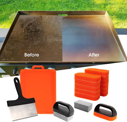 Upgraded Griddle Cleaning Kit for Blackstone 18 Pieces Flat Top Grill Accessories Cleaner Tool Set with Scraper, Heat-Resistant Silicone Spatula Mat with Hanger, Cleaning Brick, Scouring Pads