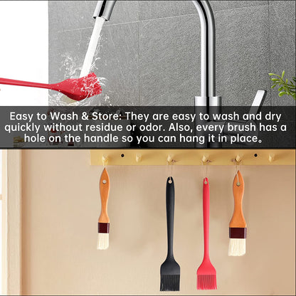 4 Pack Silicone Basting Pastry Brushes with 2 Wood Handle Culinary Oil Brushes, Heat Resistant Brush Set, Perfect for BBQ Sauce Barbecue Butter Grill Baking Kitchen Cooking, BPA Free & Dishwasher Safe