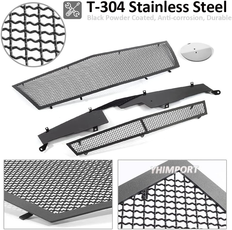 Stainless Steel Mesh Grille Compatible with 2008 2009 2010 2011 2012 2013 Cadillac CTS Black Grill Include Upper+Lower Front Grill Insert (Black Powder Coated)