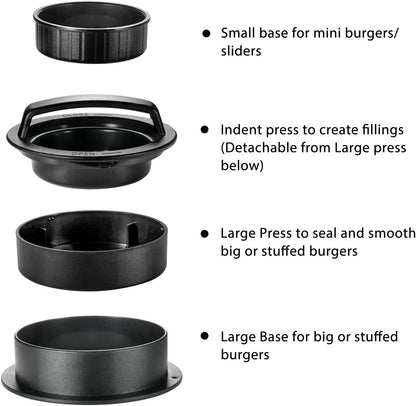 TAOUNOA Hamburger Press Patty Maker, 3 in 1 Non-Stick Burger Press with 100 Pcs Wax Paper for Making Delicious Burgers, Perfect Shaped Patties for Grilling and Cooking