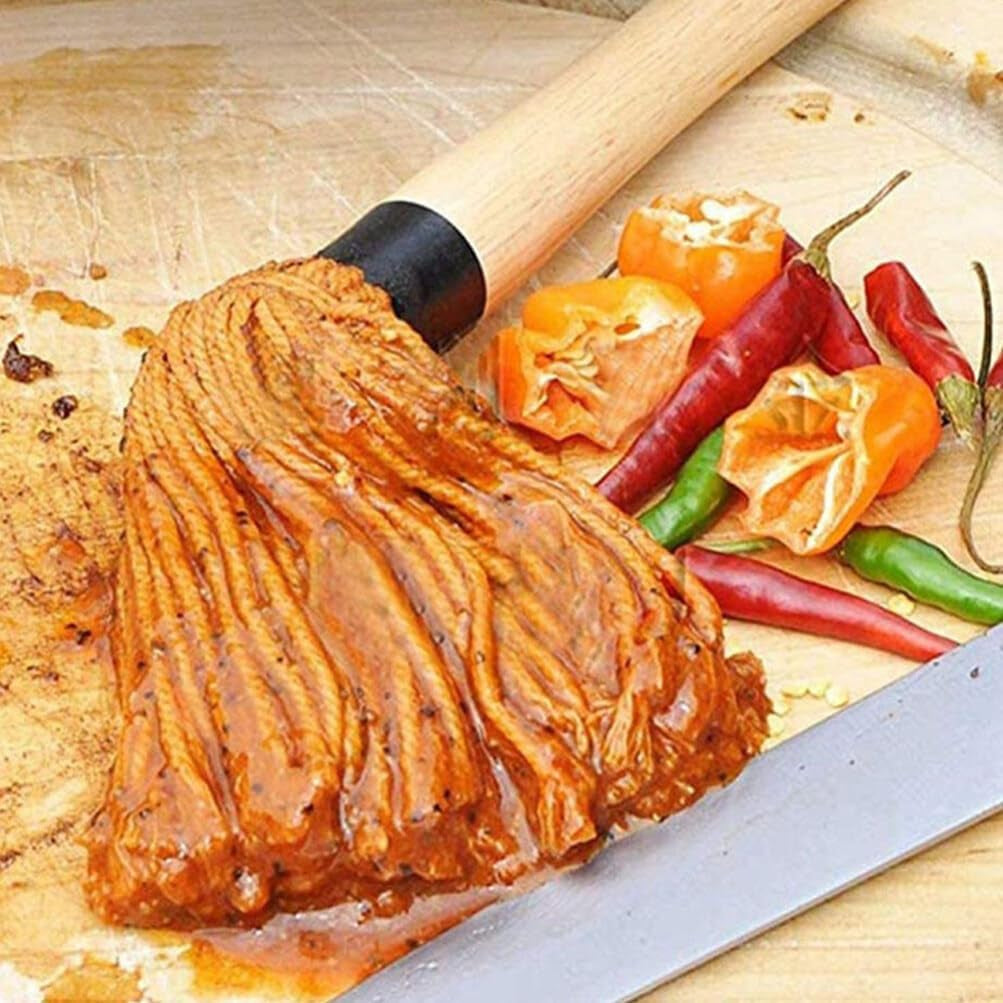 Amosfun Mop Grill Basting Mop 2Pcs Long Wood Handle BBQ Sauce Brushes Cotton Fiber Heads Barbecue Mop for Roasting Grilling Steak Brush