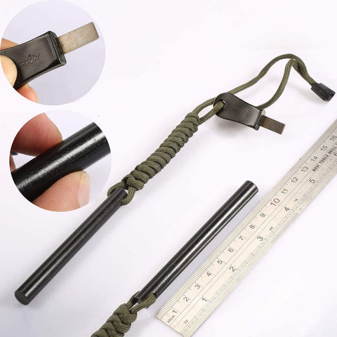 Image of Bayite 4 Inch Survival Ferrocerium Drilled Flint Fire Starter, Ferro Rod Kit with Paracord Landyard Handle and Striker, 4"(Long) X 3/8"(Diameter)