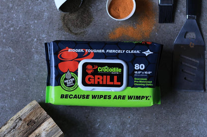 Grill Cleaning Wipes - Grill Grate and BBQ Disposable Wipes - Cut through Grease, Oil, Fat, and Dirt on Your Grill, Tools, Patio and More - 80 Giant Commercial Strength Wipes