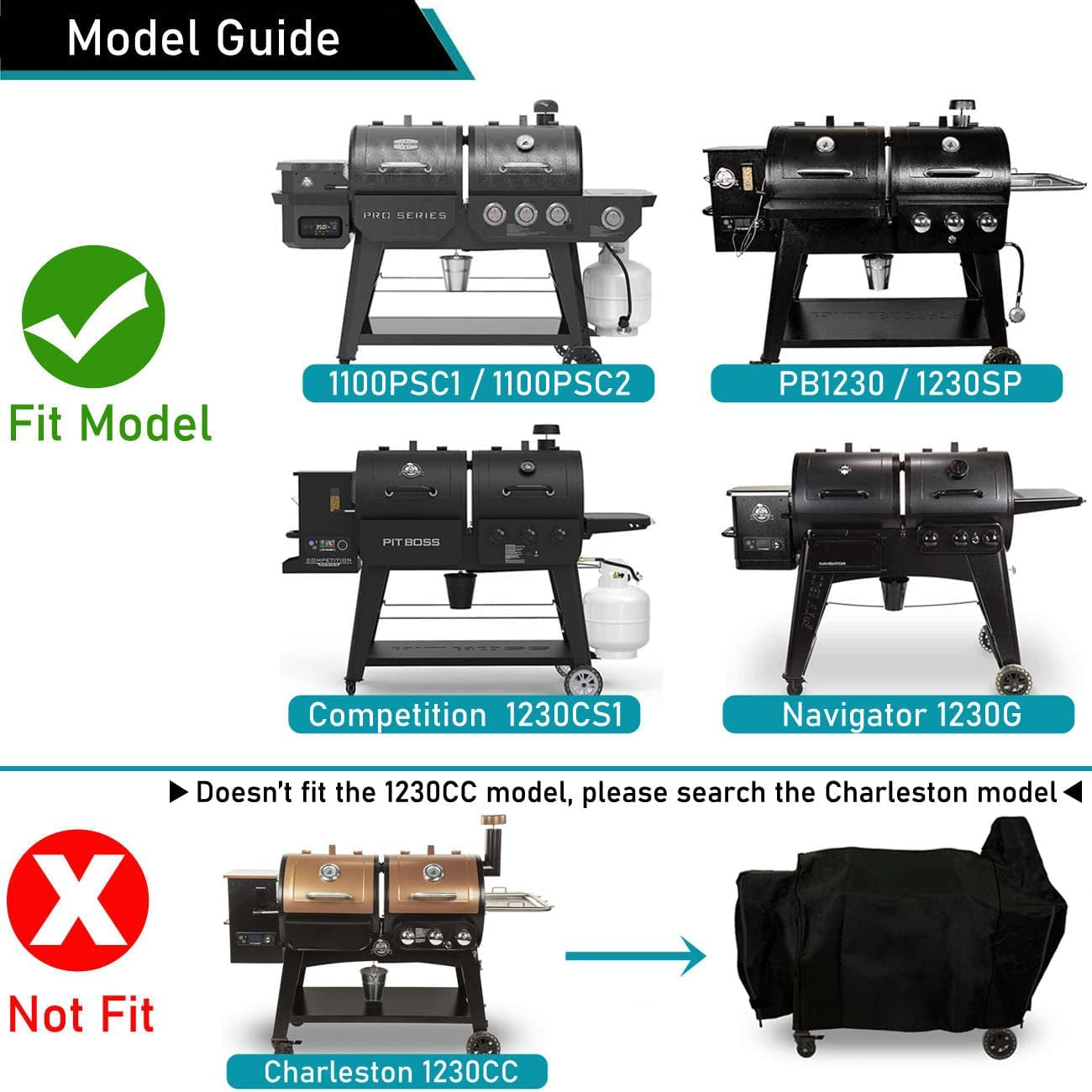 Grill Cover for Pit Boss Pro Series Triple-Function Combo Grill PB1100PSC2 PB1100PSC1 Pit Boss PB1230 Sportsman 1230 Pellet/Gas Combo Grill Cover Heavy-Duty, Black, PB 67364