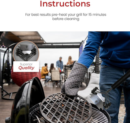 Clean Grill Superior BBQ Grill Brush - Efficient, Safe Wire Bristle Barbecue Cleaning Tool - Extra Strong Cleaner, for Grill Lovers, Ideal for Cleaning Any BBQ Grill