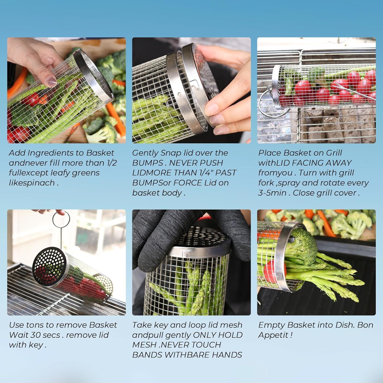 BLOOPIC Grilling Accessories Camping Barbecue Bbq Accessories for Outdoor round Grill Mesh Portable Kitchen Cooking Accessories Tools for Vegetables Steak Large (12.24 X 3.78 X 3.74 Inch)