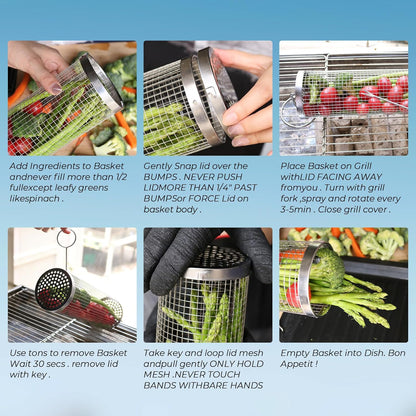 BLOOPIC Grilling Accessories Camping Barbecue Bbq Accessories for Outdoor round Grill Mesh Portable Kitchen Cooking Accessories Tools for Vegetables Steak Large (12.24 X 3.78 X 3.74 Inch)