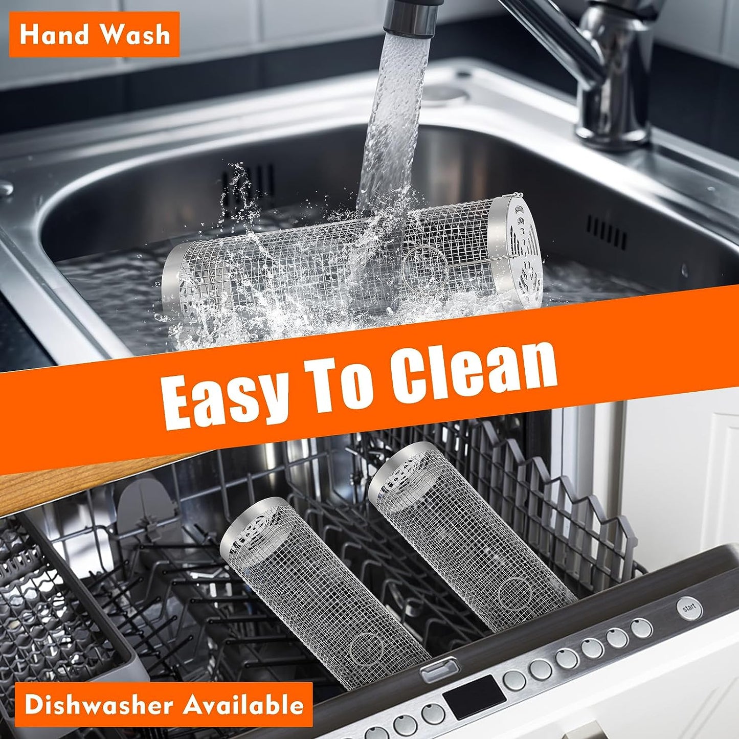 2 Pcs Rolling Grilling Baskets for Outdoor Grilling, BBQ Stainless Steel Grill Accessories Set for Outdoor Grill, Grill Baskets Suitable for Vegetable,Fries,Fish, Shrimp, Grill BBQ Net Tube with Barbecue Accessories