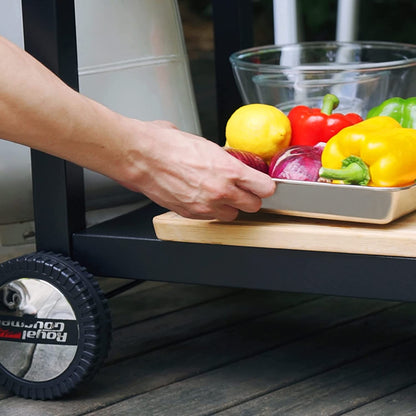 Dining Cart Table with Double-Shelf, Movable Steel Flattop Worktable, Hooks, Side Handle, Multifunctional and Commercial PC3401B (Black)