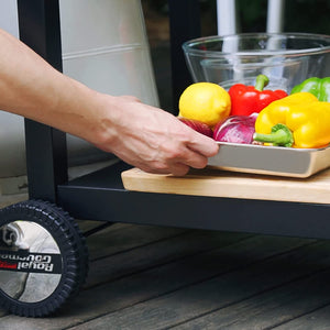 Dining Cart Table with Double-Shelf, Movable Steel Flattop Worktable, Hooks, Side Handle, Multifunctional and Commercial PC3401B (Black)