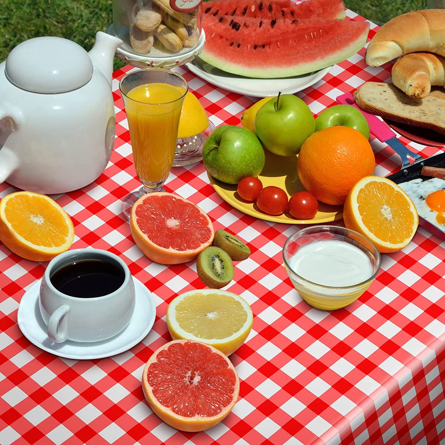 Chumia 12 Pieces Plastic Checked Picnic Tablecloth Rectangle Disposable Gingham Table Cloth 54 X 108 Inch 8 Foot Waterproof Camping Table Covers for Barbecue Holiday Birthday Parties (Red Checkered)