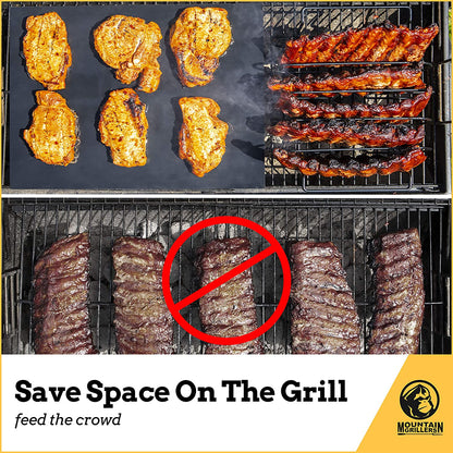 MOUNTAIN GRILLERS BBQ Rib Racks for Smoking, Gas Smoker or Charcoal Grill, Sturdy & Non Stick Standing for Gas Grill, Bbq Grill, Holds up to 5 Baby Back Ribs, Grilling & Barbecue Gifts for Men Black