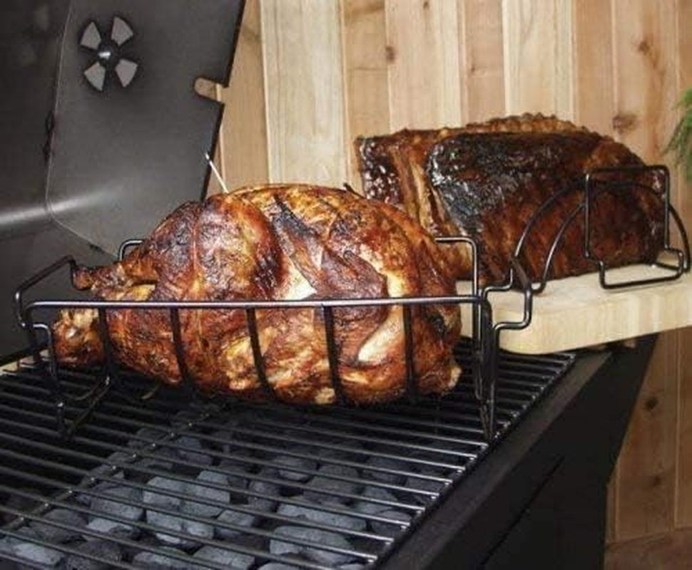 Duke Grills Omaha Rib Rack for Smoker and Grill - Non Stick Stainless Steel Grill Rack for 6 Racks of Ribs - for Traeger, Weber, Green Egg, Oven - Reversible for Roasts, Chicken, Prime Rib