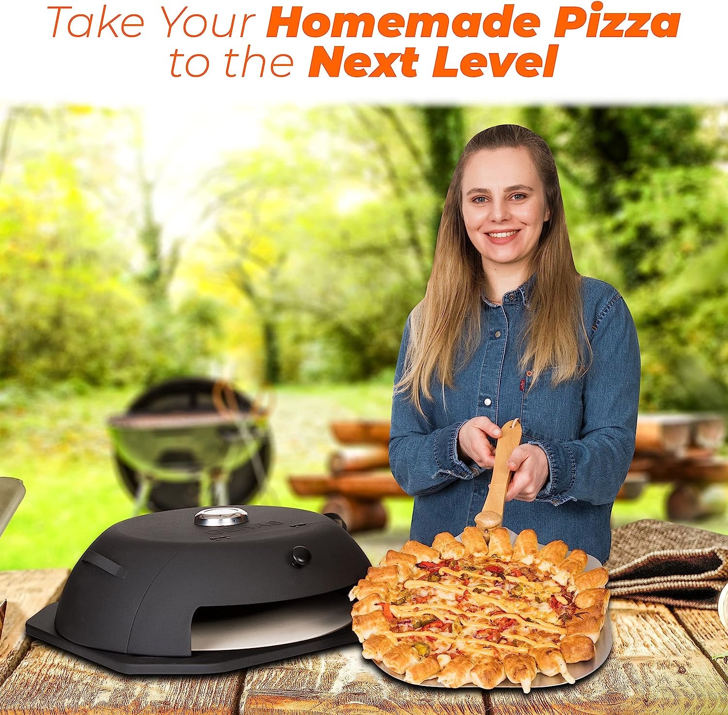 Geras Pizza Oven for Grill - Grill Top Pizza Maker for outside - Pizza Stone, Pizza Peel Kit - Outdoor Small Portable Backyard BBQ Pizzas Maker Charcoal Grill, Pellet, Propane Gas and Wood Fire