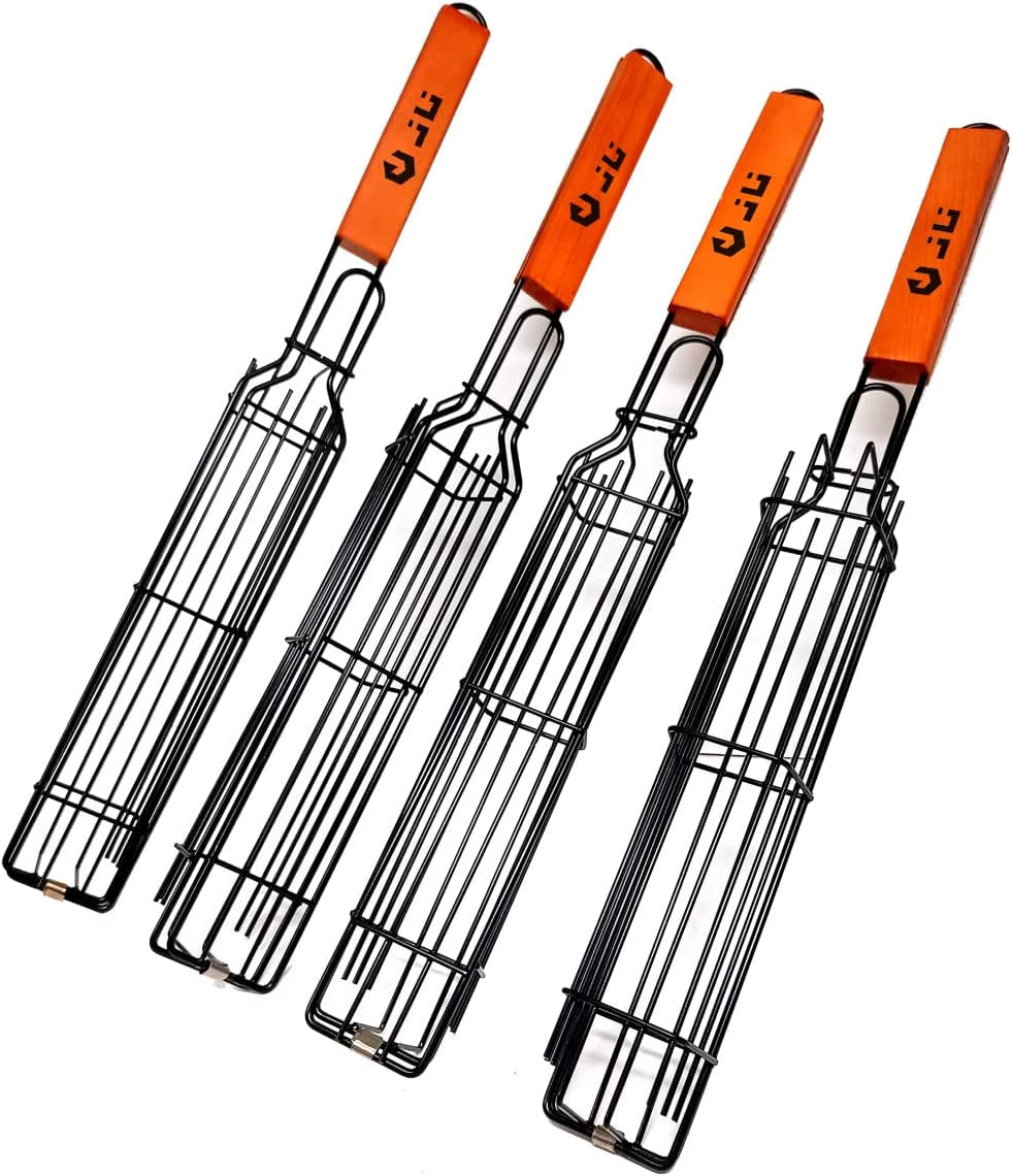 Portable Grilling Baskets - Set of 4 Companion Nonstick Kabob Grilling Baskets for Outdoor Grill - Kabobs and Loose Veggies，Fruits，Vegetable，Onion，Fish，Chicken and Meat Grill Baskets (Basket-4B)