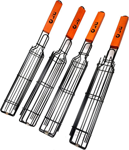 Portable Grilling Baskets - Set of 4 Companion Nonstick Kabob Grilling Baskets for Outdoor Grill - Kabobs and Loose Veggies，Fruits，Vegetable，Onion，Fish，Chicken and Meat Grill Baskets (Basket-4B)