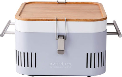 CUBE Portable Charcoal Grill, Tabletop BBQ, Perfect Tailgate, Beach, Patio, or Camping Grill, Lightweight & Compact Small Grill with Preparation Board & Food Storage Tray, Stone