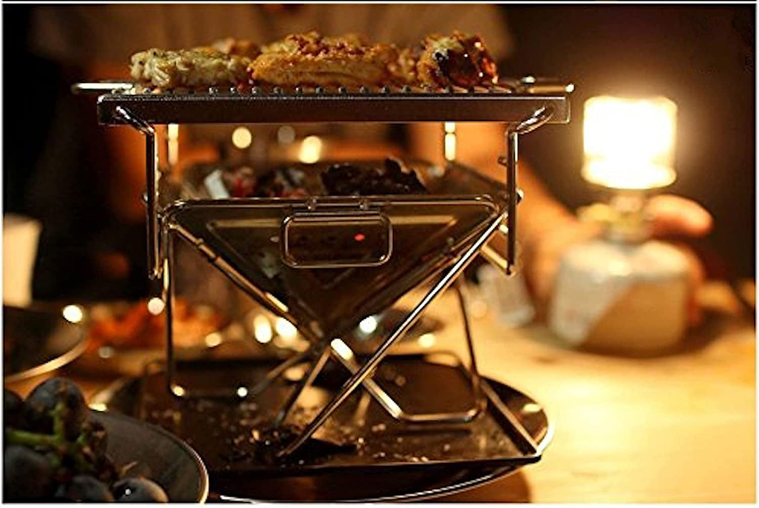 CAMPINGMOON Tabletop Charcoal Grill Small Size Wood Burning Grill and Fire Pit 9.65-Inch Portable Stainless Steel with Carrying Bag X-MINI-PRO