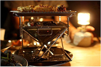 CAMPINGMOON Tabletop Charcoal Grill Small Size Wood Burning Grill and Fire Pit 9.65-Inch Portable Stainless Steel with Carrying Bag X-MINI-PRO