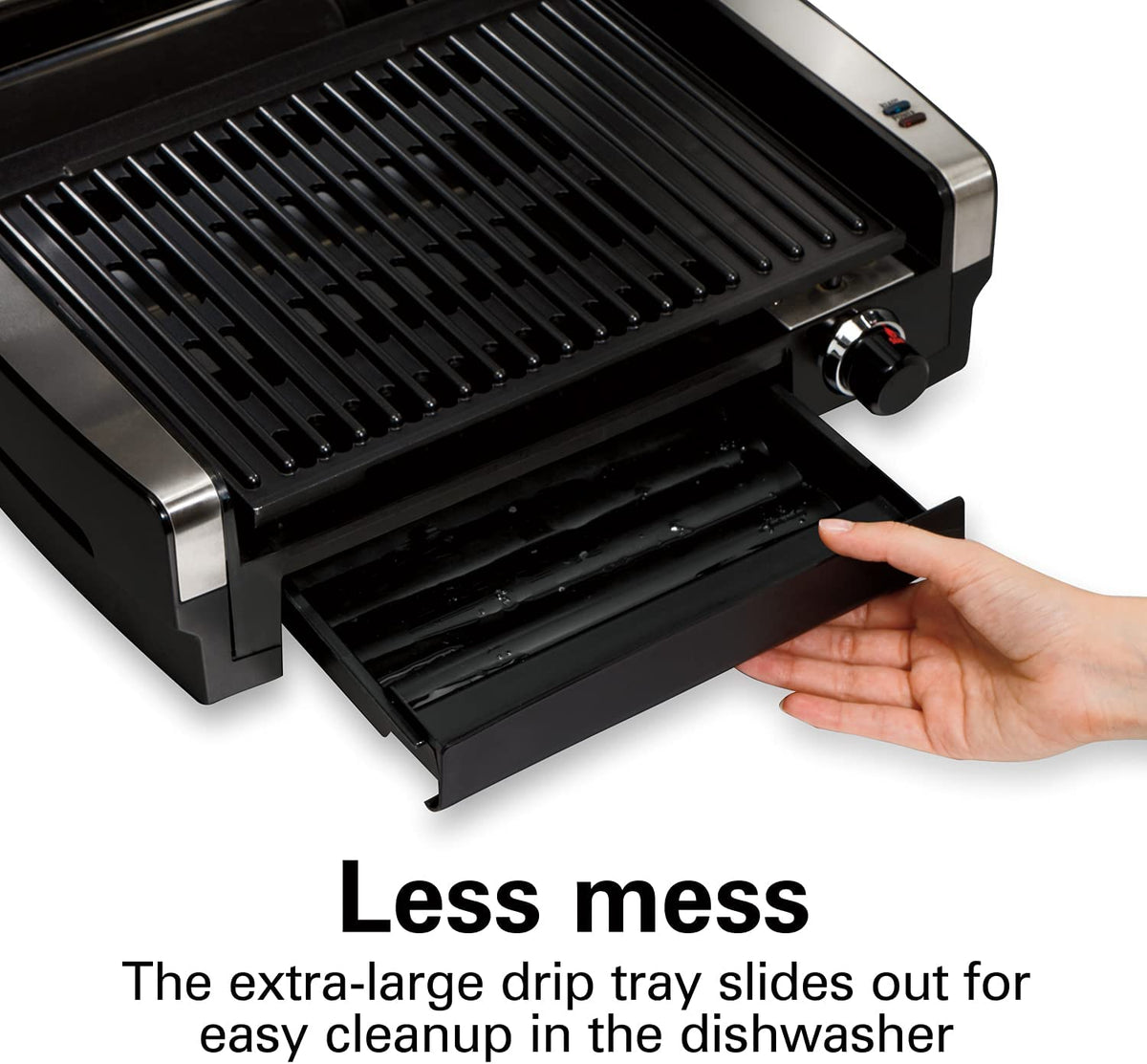 Electric Indoor Searing Grill with Viewing Window & Adjustable Temperature Control to 450F, 118 Sq. In. Surface Serves 6, Removable Nonstick Grate, Stainless Steel