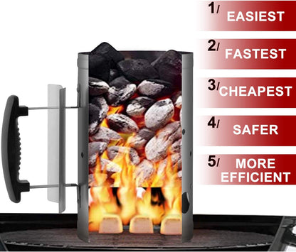 Charcoal Chimney Starter BBQ Grill Lighter Barbecue Fire Starter Grilling for BBQ Charcoal Grill Briquette Coal Fire Starter Chimney for Grills Outdoor Cooking Charcoal Can Accessories