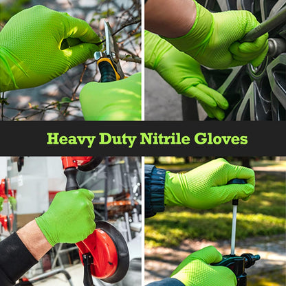 Thor Grip Heavy Duty Green Industrial Nitrile Gloves with Raised Diamond Texture, 8-Mil, Latex Free, 100-Ct Box
