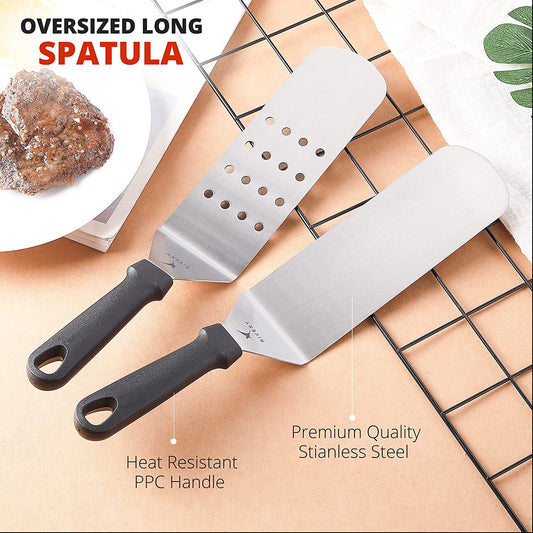 Rivexy 5 Pcs Grill Spatula for Outdoor Grill Premium Quality Metal Spatula for Cast Iron Skillet Durable Flat Top Grill Accessories Great for Outdoor BBQ Teppanyaki and Camping