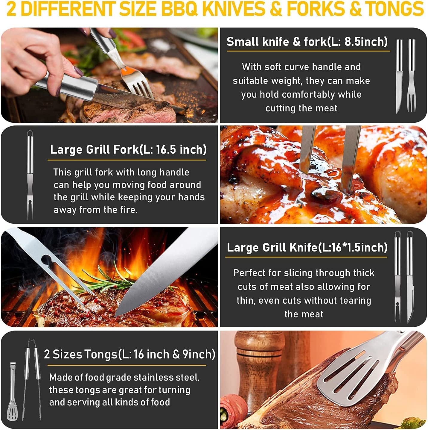 34Pcs Grill Accessories Grilling Gifts for Men, 16 Inches Heavy Duty BBQ Accessories, Stainless Steel Grill Tools with Thermometer, Grill Mats for Backyard, BBQ Gifts Set for Men Women