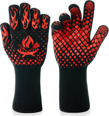 Image of BBQ Gloves - 1472 Degree F Heat Resistant Grilling Gloves - Non-Slip Silicone Grip Design - Grill Gloves for Outdoor Grill, Barbecue, Oven, Cooking, Kitchen and Baking (Red)