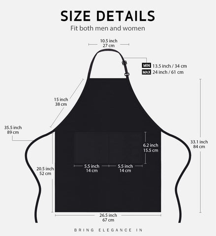 Image of 2 Pack Adjustable Bib Apron Thicker Version Waterdrop Resistant with 2 Pockets Cooking Kitchen Aprons for Women Men Chef, Black