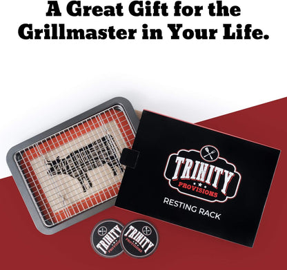 Meat Resting Pan - with Wire Rack and Silicone Baking Mat - Dishwasher and Oven Safe Stainless Steel, for Cooking and Cooling Steak, BBQ, Bacon, & More