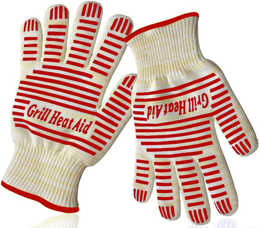 Extreme 932°F Heat Resistant - Light-Weight, Flexible BBQ Gloves - 100% Cotton Lining for Super Comfort. Red, One Size.