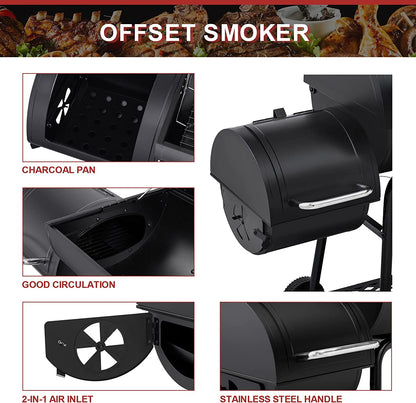CC1830M 30-Inch Barrel Charcoal Grill with Offset Smoker, 811 Square Inches, Outdoor Backyard, Patio and Parties, Black, Large