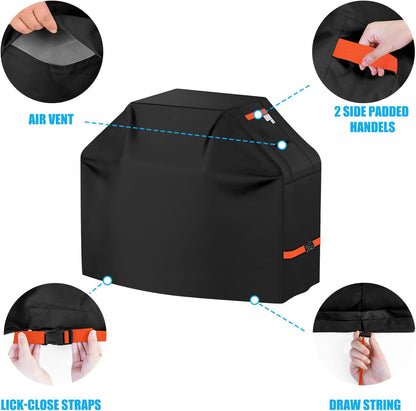 Grill Cover BBQ Grill Cover 600D Waterproof Heavy Duty Gas Grill Cover, UV & Dust & Rip-Proof, Barbecue Grill Covers for Weber, Brinkmann, Char Broil Grills(72" L X 26" W X 51" H, Black)