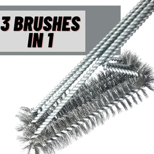 BBQ Grill Brush 17.5 Inch - Stainless Steel Bristles, Heat Resistant Handle, Hanging Cord 3-In-1 Grill Cleaning Brush with Large Surface Area & Extra-Long Handle, Long-Lasting