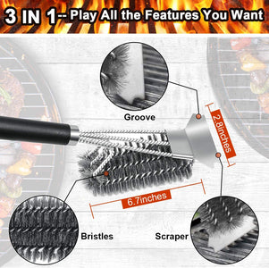 Grill Brush, Grill Scraper for Outdoor Grill, BBQ Grill Brush Bristle Free, 3 in 1 Bristles Grill Cleaning Brush, Efficient and Easy to Clean Grill Brush