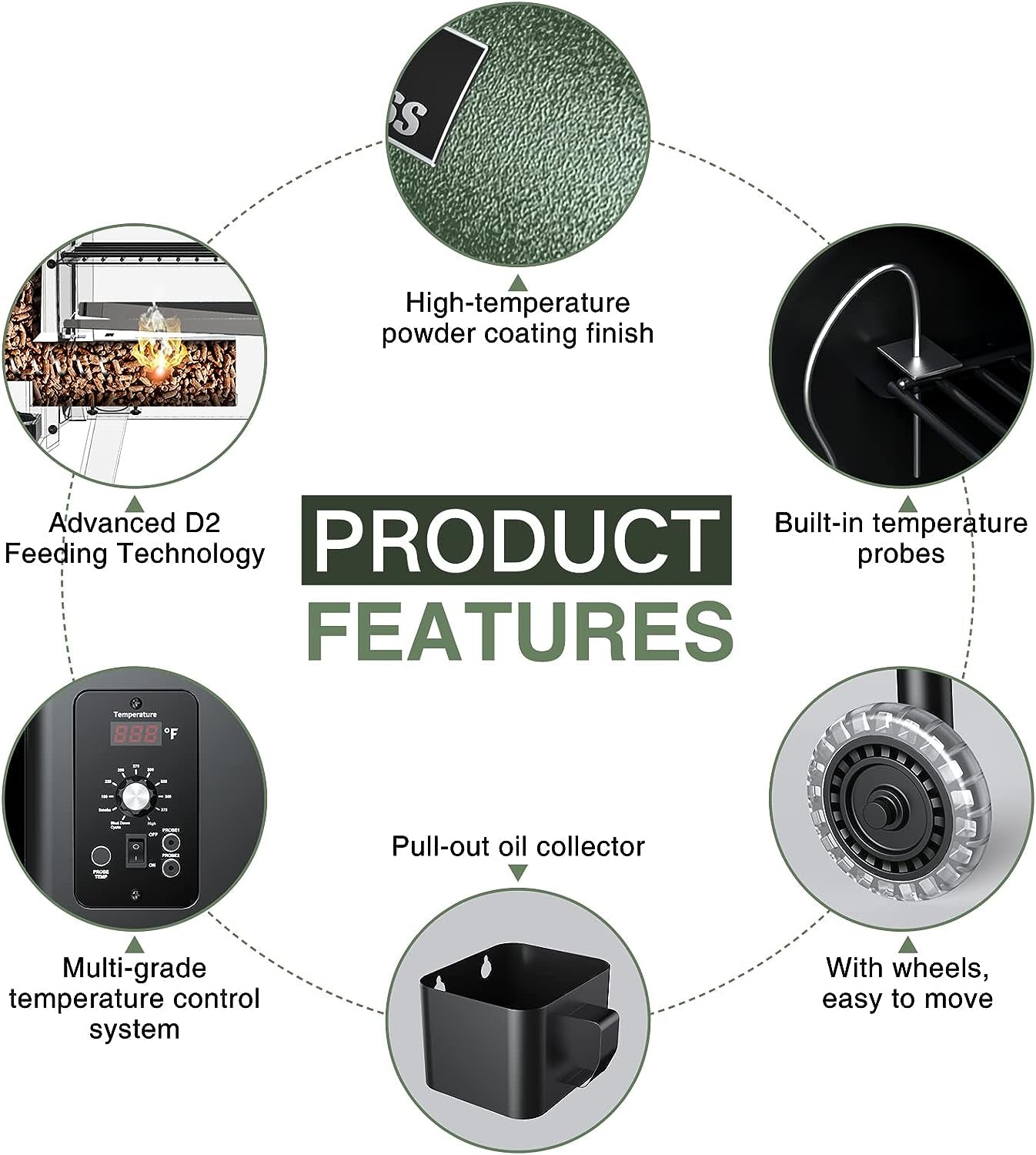 Wood Pellet Grill & Smoker 8-In-1 Multifunctional Portable BBQ Grill with Automatic Temperature Control, Rugged Wheels & Rain Cover, for Backyard Camping Outdoor Cooking Smoke, Bake and Roast