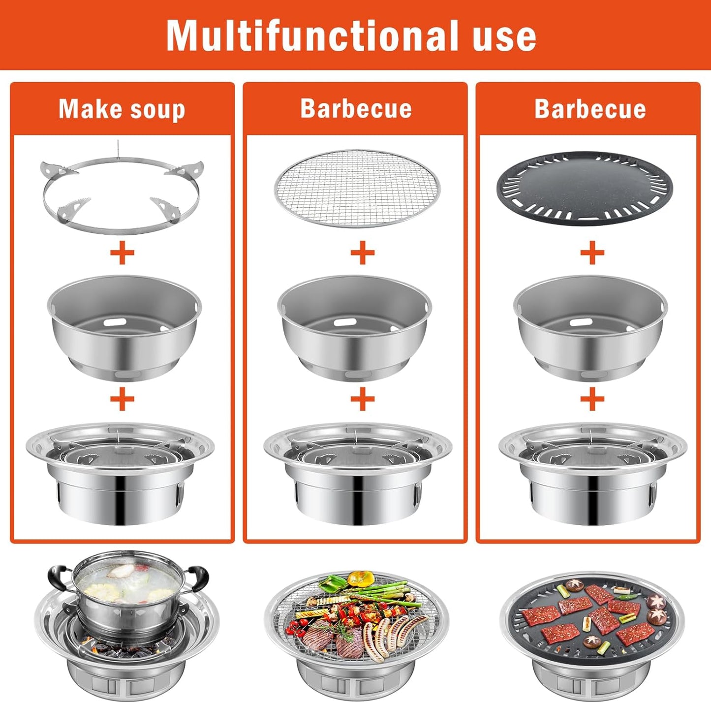 Panghuhu88 Korean BBQ Grill,Portable Household Charcoal Barbecue Grill, Non-Stick round Carbon Barbecue Grill with Insulation Pad Camping Grill Stove for Outdoor and Picnic