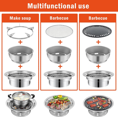 Panghuhu88 Korean BBQ Grill,Portable Household Charcoal Barbecue Grill, Non-Stick round Carbon Barbecue Grill with Insulation Pad Camping Grill Stove for Outdoor and Picnic