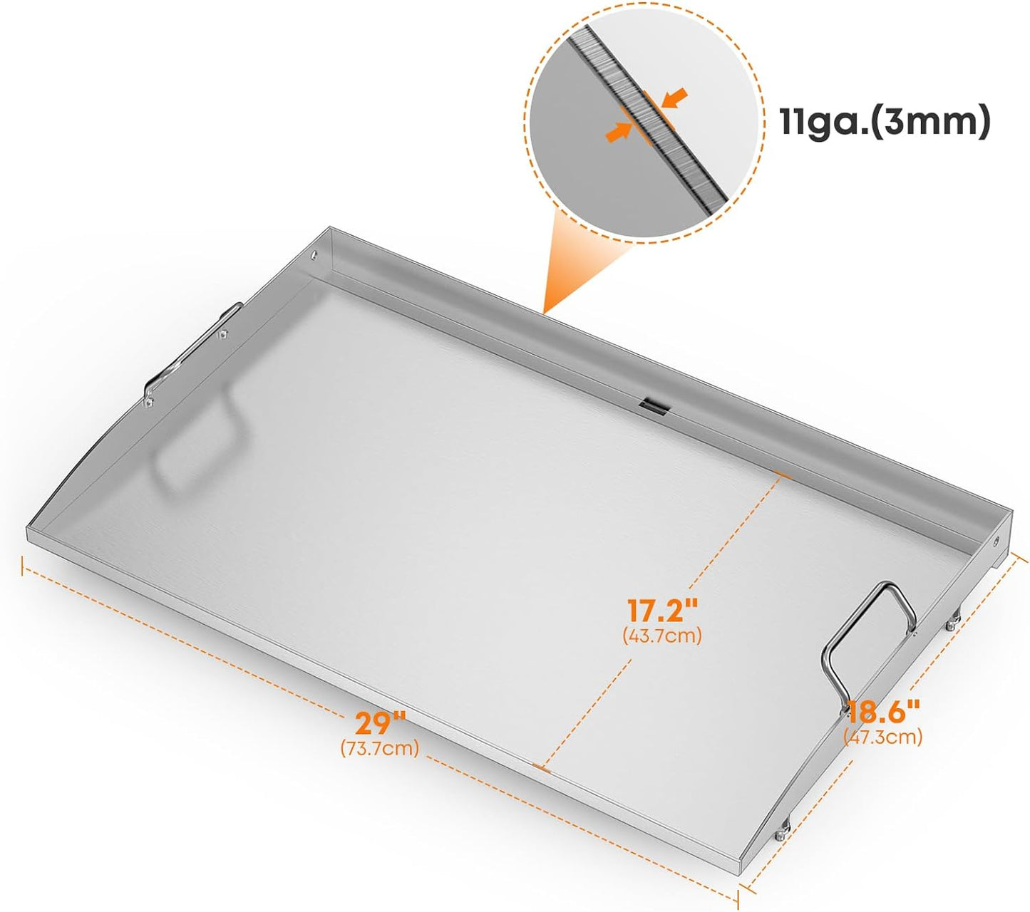 28 Inch Stainless Steel Griddle, Flat Top Griddle Replacement Top for Blackstone 28" 2-Burner Gas Grill Cooking Station, Griddle Top Replacement with Rear Grease System