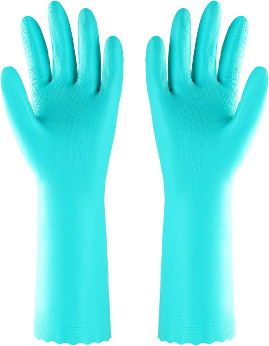 Reusable Dishwashing Cleaning Gloves with Latex Free, Cotton Lining,Kitchen Gloves 2 Pairs,Purple+Blue