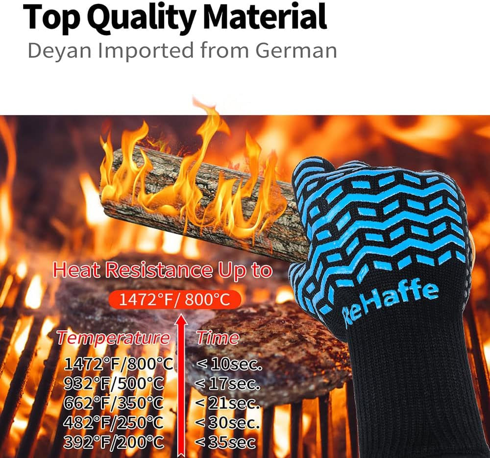 Heat Resistant Gloves for Grilling 1472 F,Breathable Ove Glove Anti-Slip Cut Resistance,Food Grade Protective Long BBQ Grill Gloves for Cooking Outdoor Barbeque and Smoking