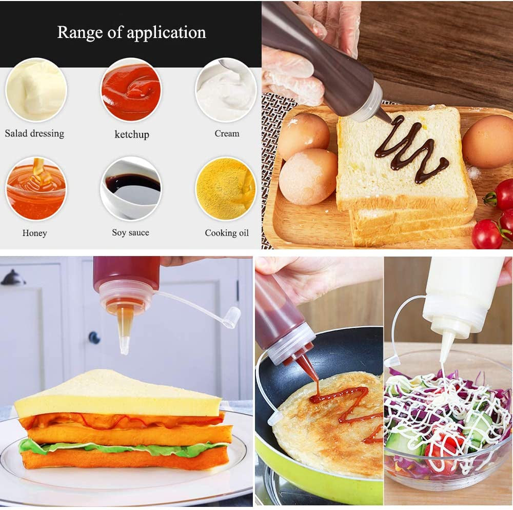 8 Pcs 16Oz Plastic Condiment Squeeze Bottles,Plastic Squeeze Squirt Bottle with Twist on Cap Lids and Discrete Measurements for Sauce,Ketchup,Condiments,Grilling,Syrup and More